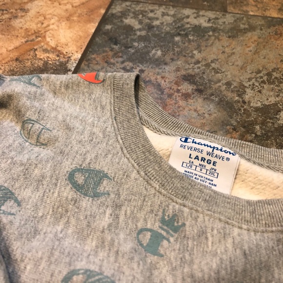 Champion Grey All Over Reverse Weave Sweatshirt - Picture 4 of 4